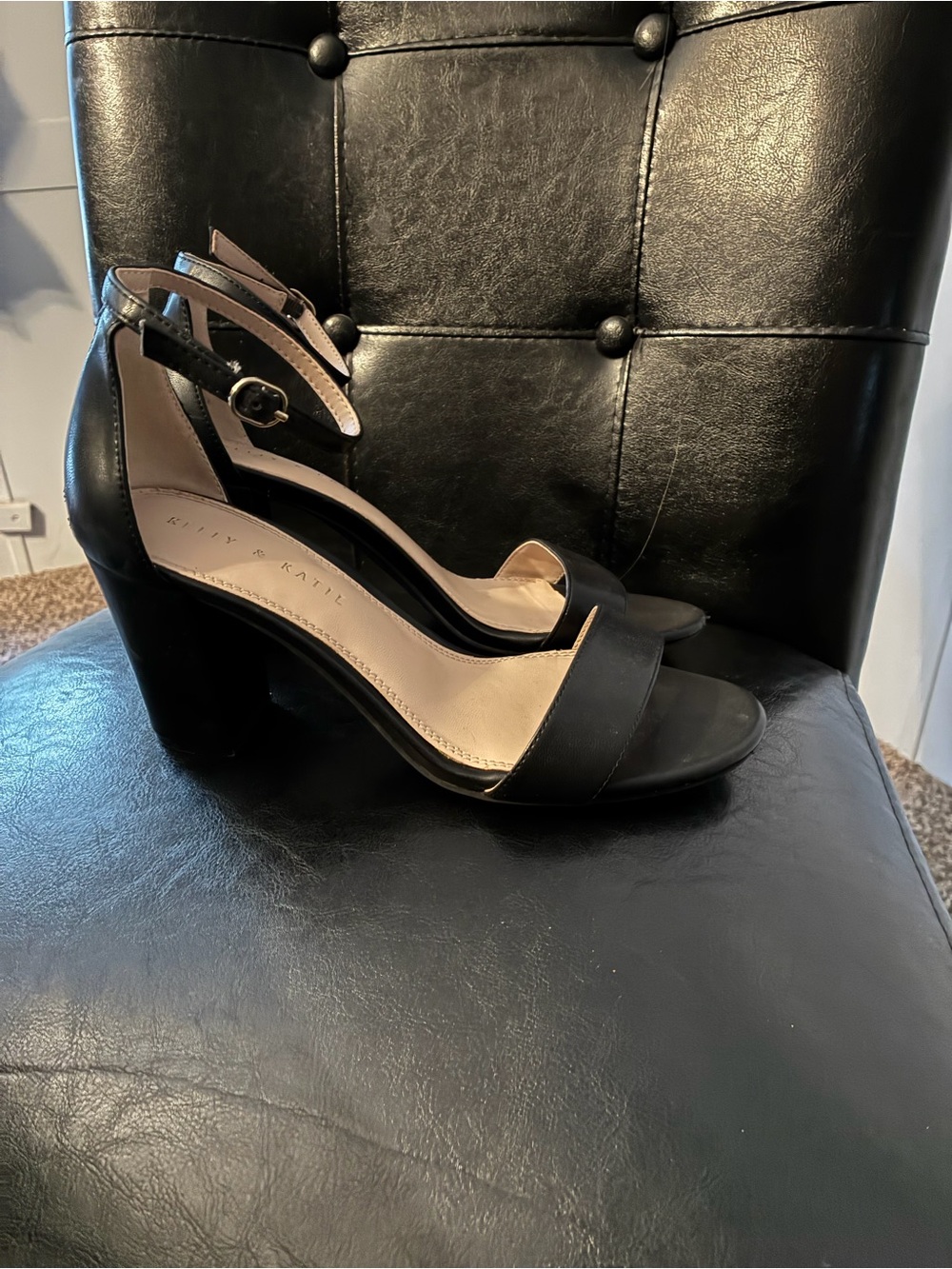 Kelly & Katie Black Ankle-Strap Block Heels